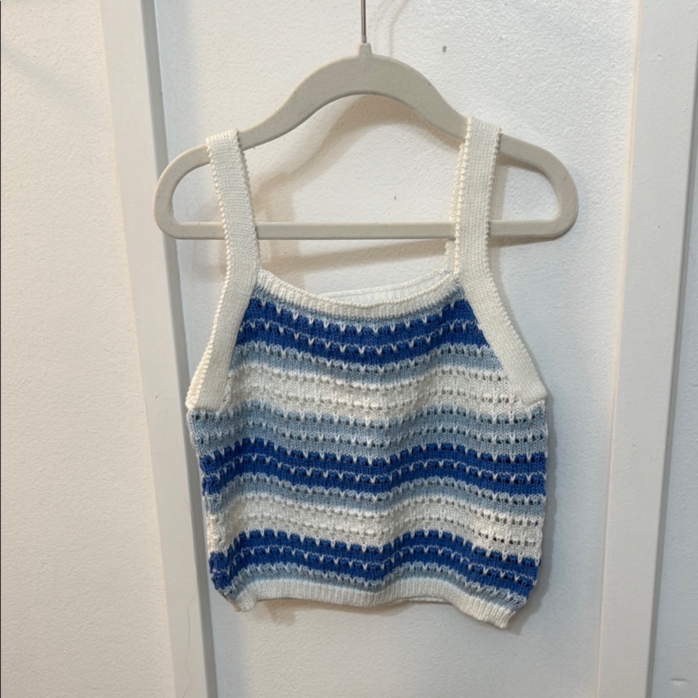 Primark Blue and White Striped Knit Tank Top